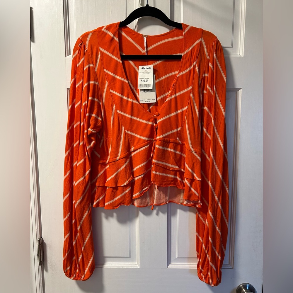 Free People orange striped blouse